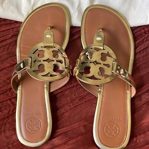 Tory Burch gold and tan Miller Sandals. Only worn a few times.